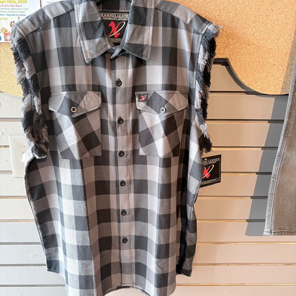 Shirt - Men's Flannel Sleeveless - Black/Gray