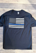 T-shirt - Men's SS Thin Blue Line American Flag- Black