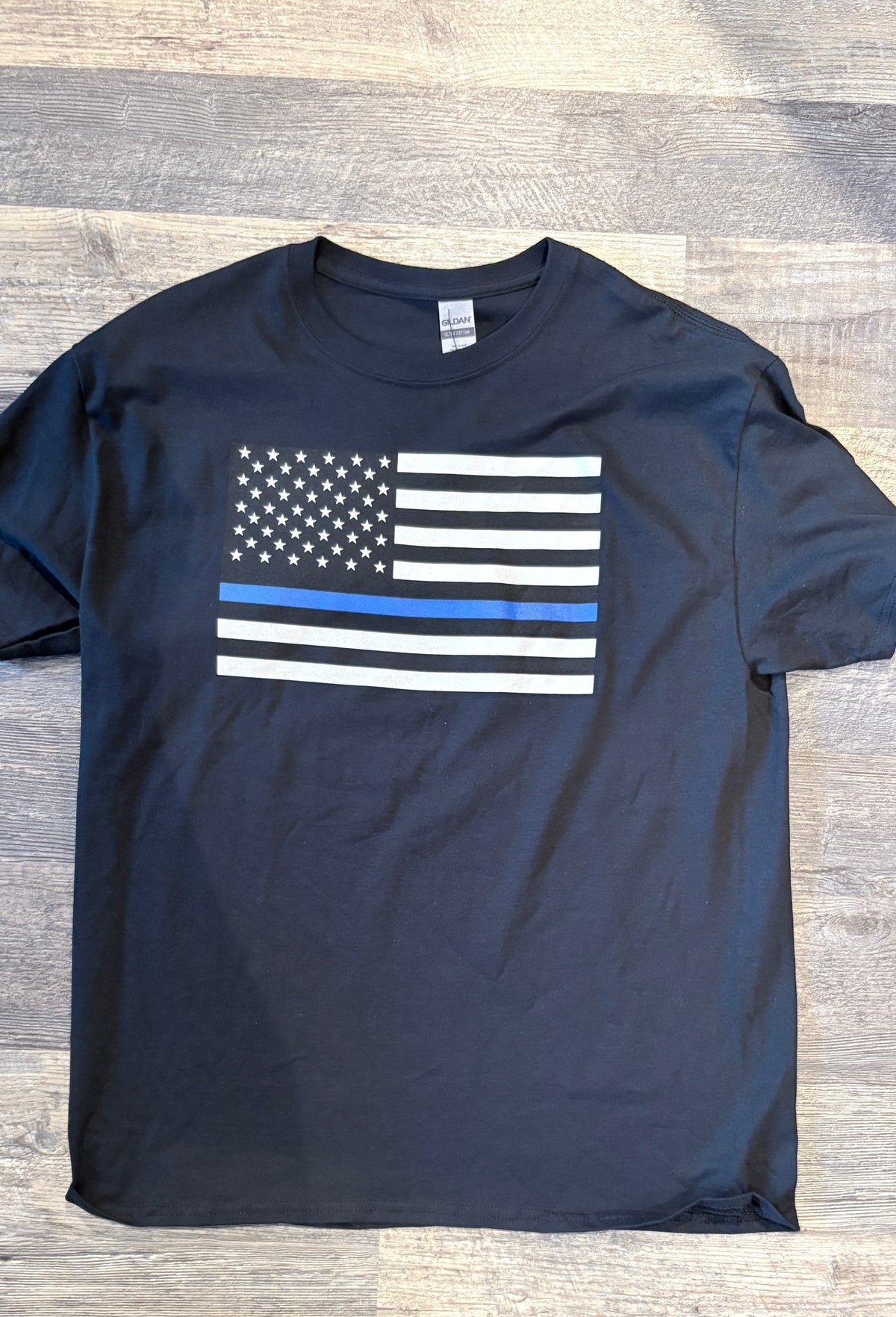 T-shirt - Men's SS Thin Blue Line American Flag- Black