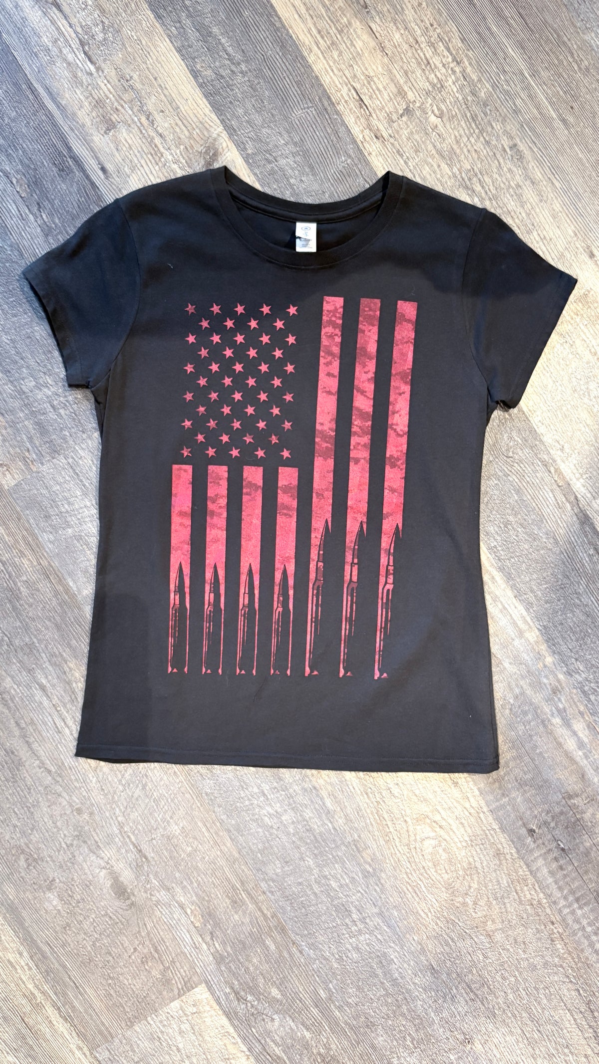 T-Shirt - Ladies SS Flag and Bullets - Black