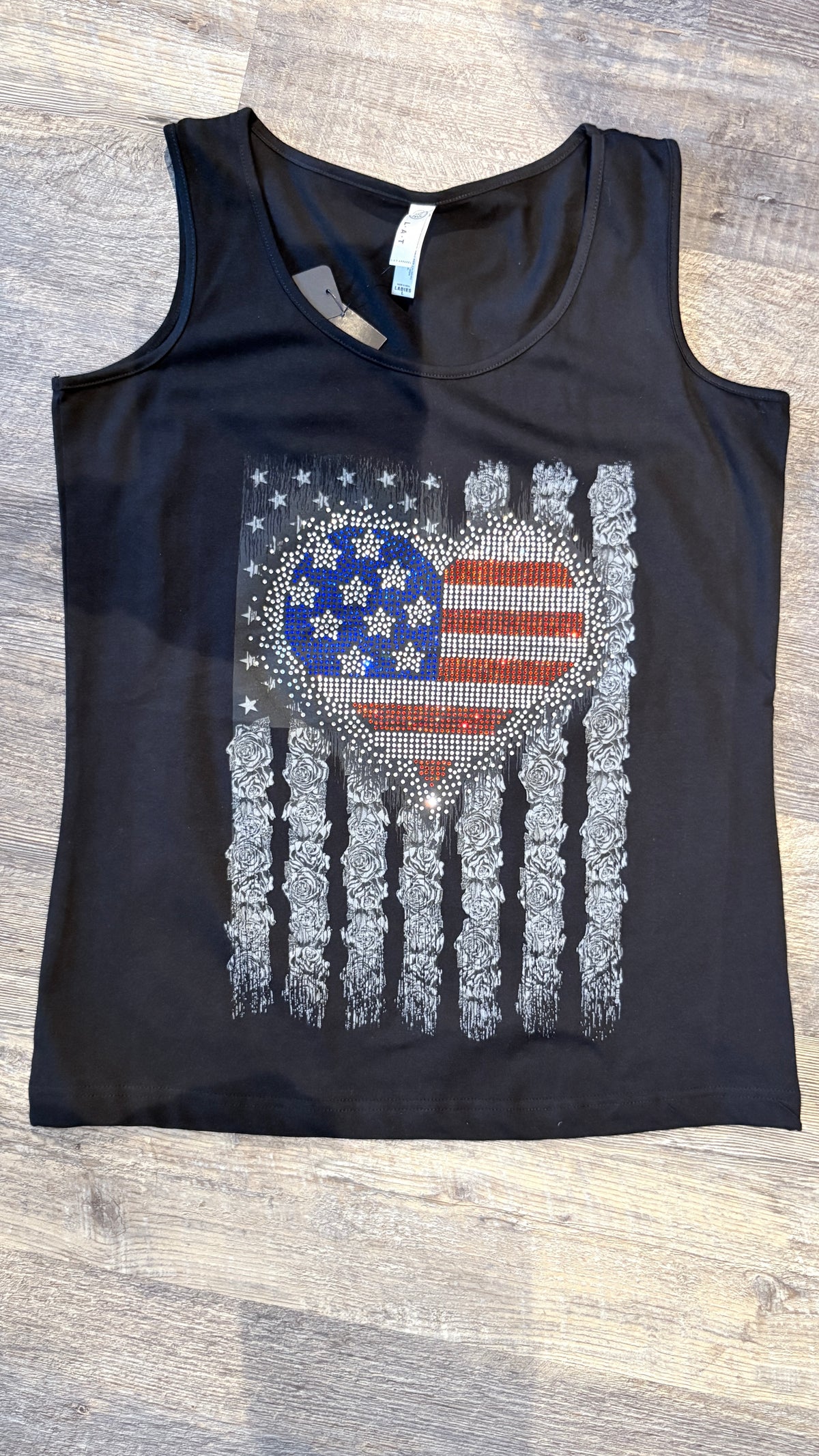 T-Shirt - Ladies TT Flag Heart Bling - Black